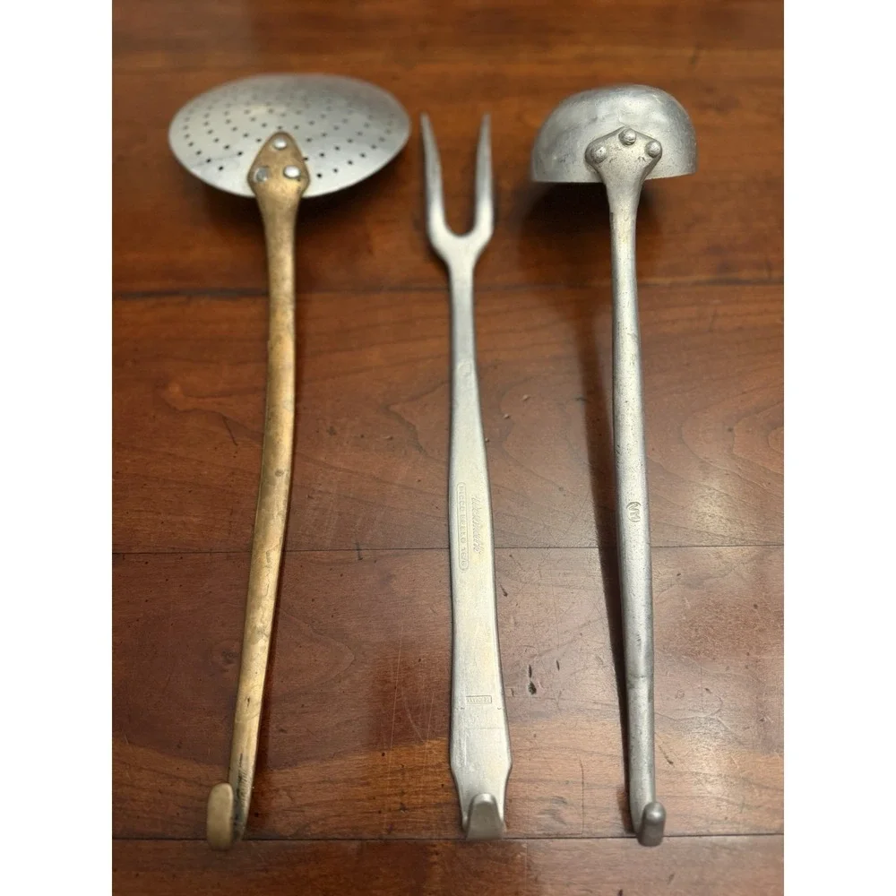 Vintage German Wollmann 3 Pc Kitchen Utensil Set Stainless Fork Ladle Skimmer